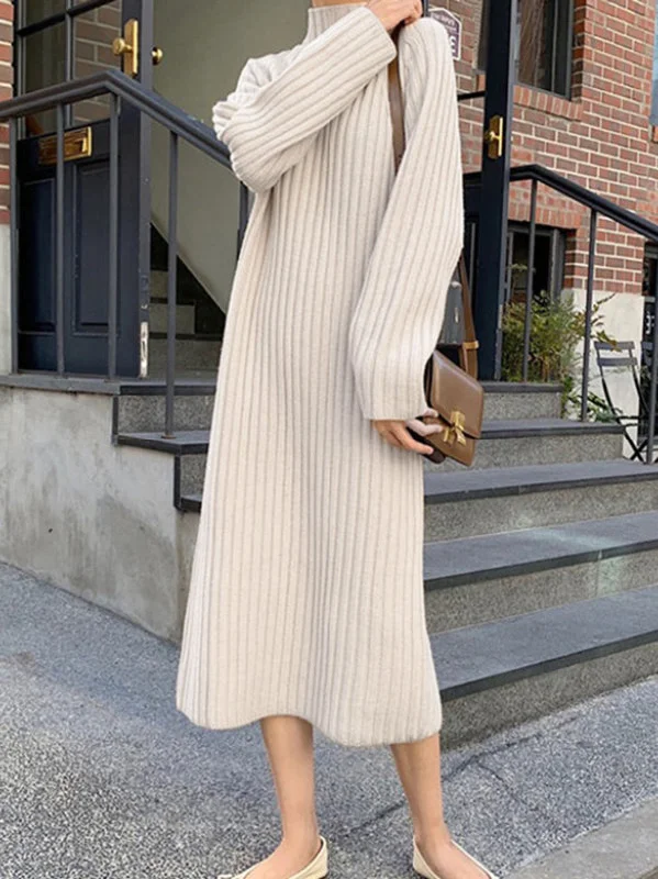 Mega Sale Urban Apricot High-Neck Long Sleeve Striped Knit Dress AN1055