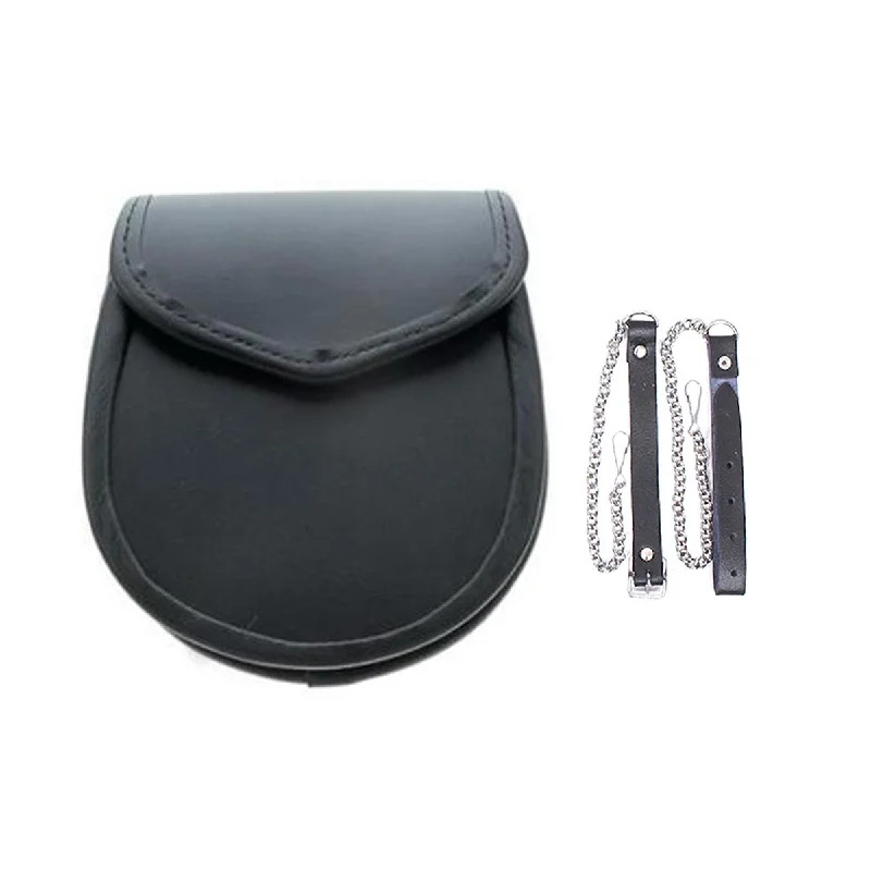Special Discount Black or Brown Plain Leather Sporran With Chain Belt