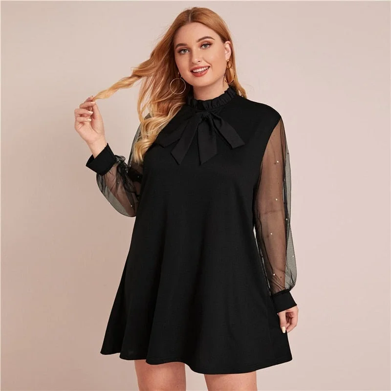 Holiday Sale Women's Spring Mesh Beaded Short Tunic-Dress | Plus Size