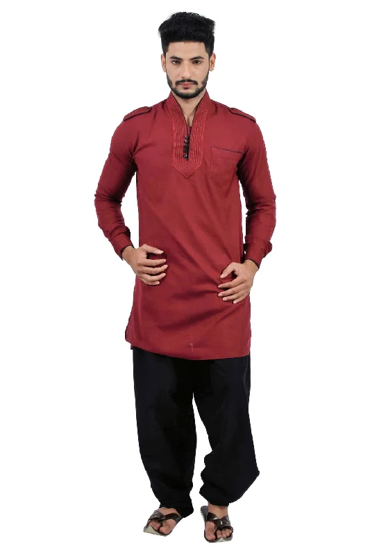 Best Bargains Saris and Things Maroon Pathani Suit for Men