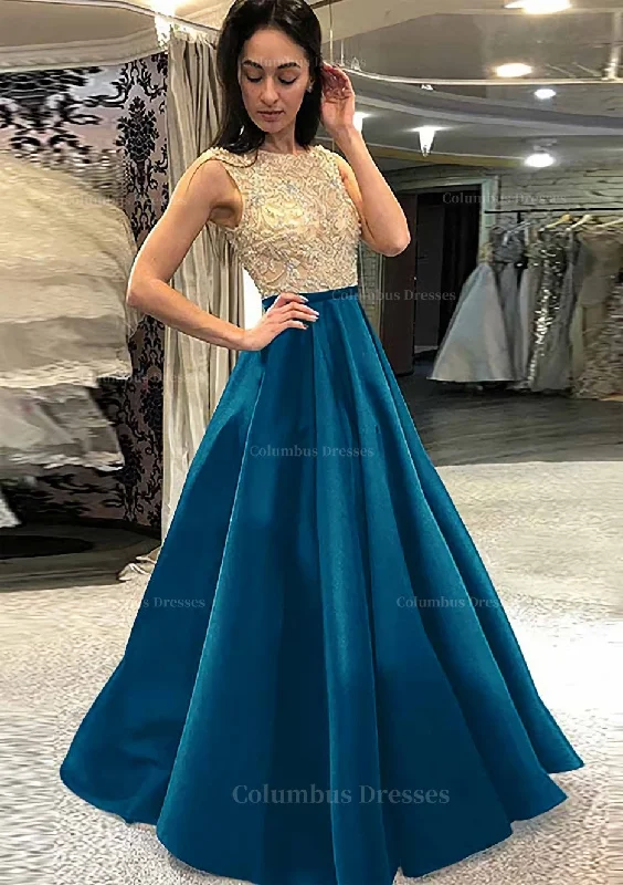 Sale Event A-line/Princess Scoop Neck Sleeveless Long/Floor-Length Satin Prom Dress With Beading