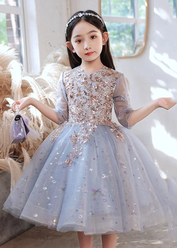 Super Savings Boutique Blue O-Neck Sequins Patchwork Tulle Kids Long Dress Half Sleeve QV007 Super Savings Boutique Blue O-Neck Sequins Patchwork Tulle Kids Long Dress Half Sleeve QV007