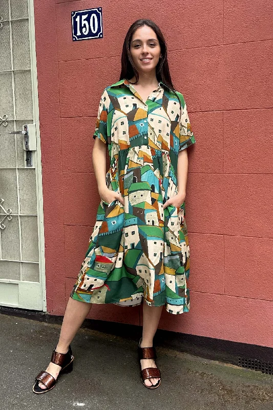 Best Deals Pueblito Villa Dress Long Green in Viscose