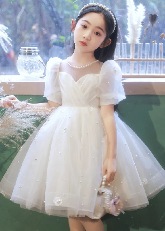 Friends and Family Sale Elegant White Nail Bead Floral Tulle Kids Long Dresses Summer QV013 Friends and Family Sale Elegant White Nail Bead Floral Tulle Kids Long Dresses Summer QV013