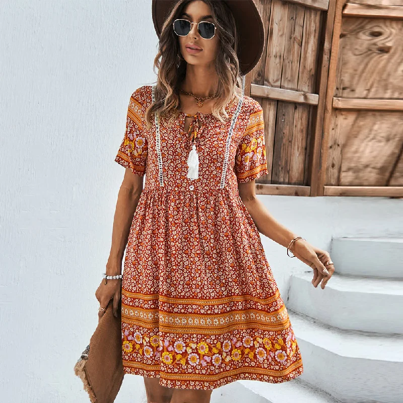 Blowout Sale Floral Boho Printed Mini Dress