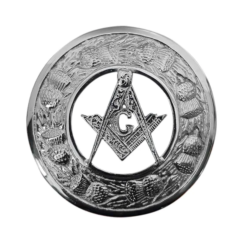 Don't Wait Plaid Brooch Masonic Badge Round Thistle flower
