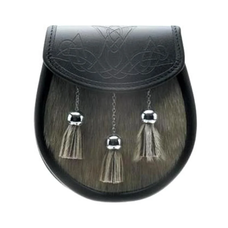 Mega Sale Semi Dress Buffalo Skin Sporran 3 Tassels With Chain Belt