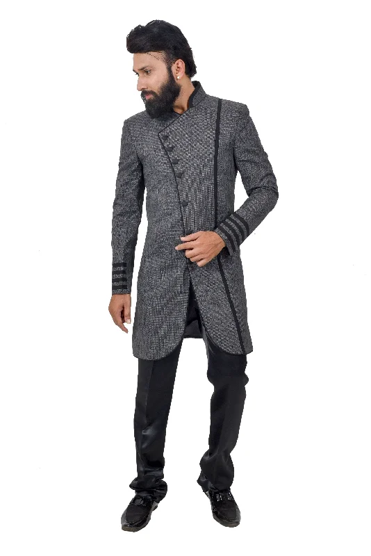 Price Cut Gray Asparagus Italian Febric Traditional Indian Wedding Indo-Western Sherwani for Men