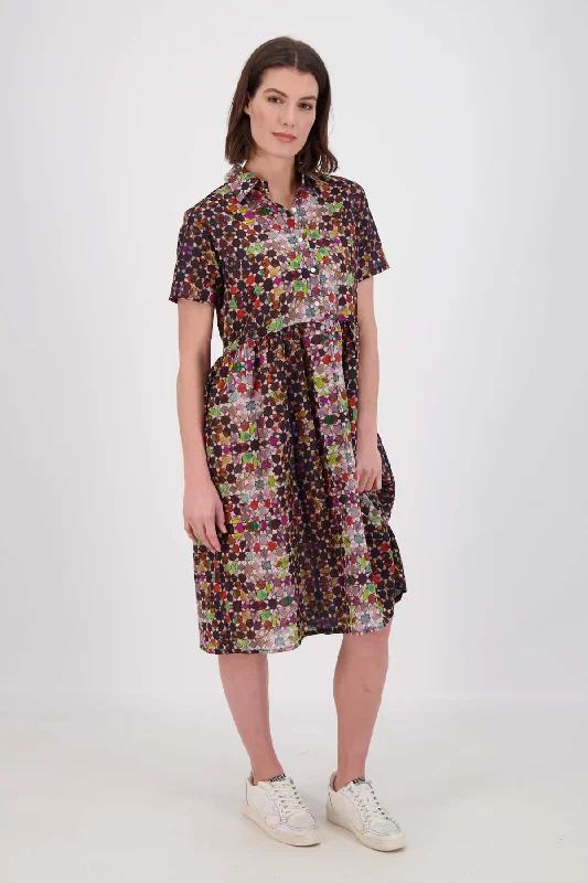 Steals and Deals Kaleidoscope Villa Dress Long Grey in Cotton Voile