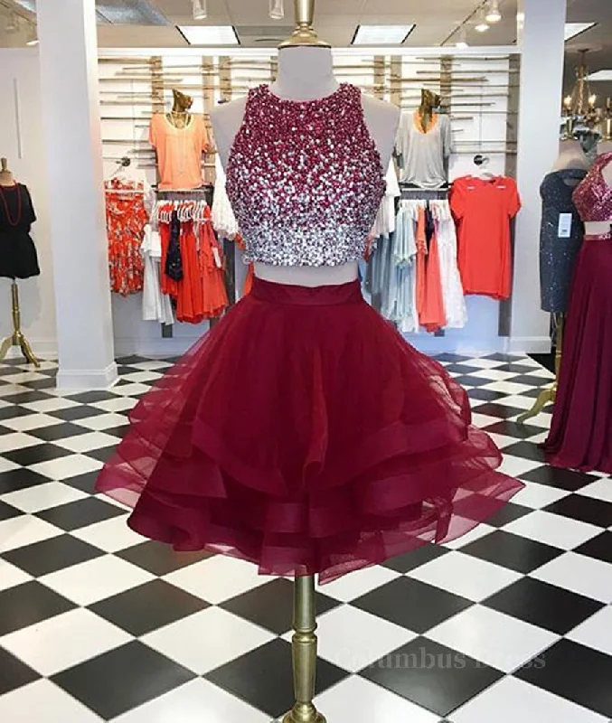 Discount Deals Burgundy Round Neck 2 Pieces Sequins Tulle Short Corset Prom Dress, 2 Pieces Burgundy Corset Homecoming Dress, Graudation Dress outfits Discount Deals Burgundy Round Neck 2 Pieces Sequins Tulle Short Corset Prom Dress, 2 Pieces Burgundy Corset Homecoming Dress, Graudation Dress outfits