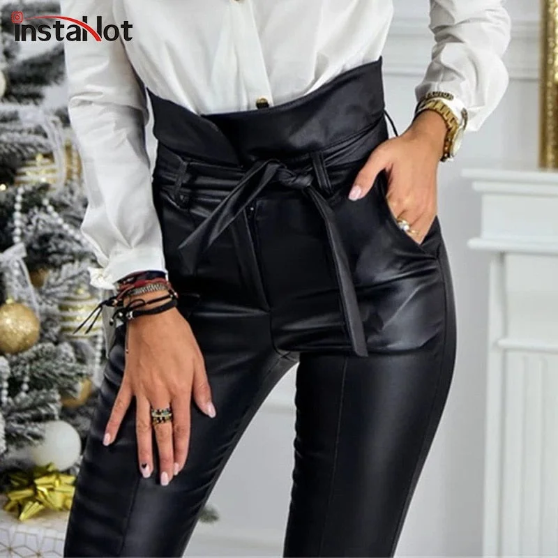 Exclusive Access Faux Leather Black Belt High Waist Pencil Pant