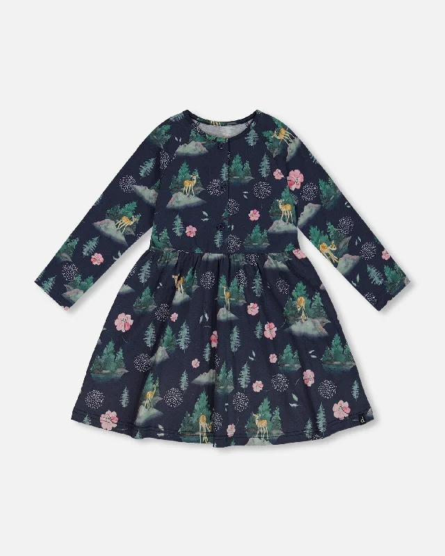Early Access Jersey Long Sleeve Dress Navy Printed Bambi