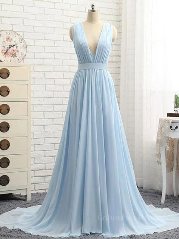 YEAR-End Clearance A Line V Neck and V Back Sky Blue Chiffon Long Corset Prom Dresses, V Neck Blue Corset Formal Dresses, Blue Evening Dresses outfit YEAR-End Clearance A Line V Neck and V Back Sky Blue Chiffon Long Corset Prom Dresses, V Neck Blue Corset Formal Dresses, Blue Evening Dresses outfit