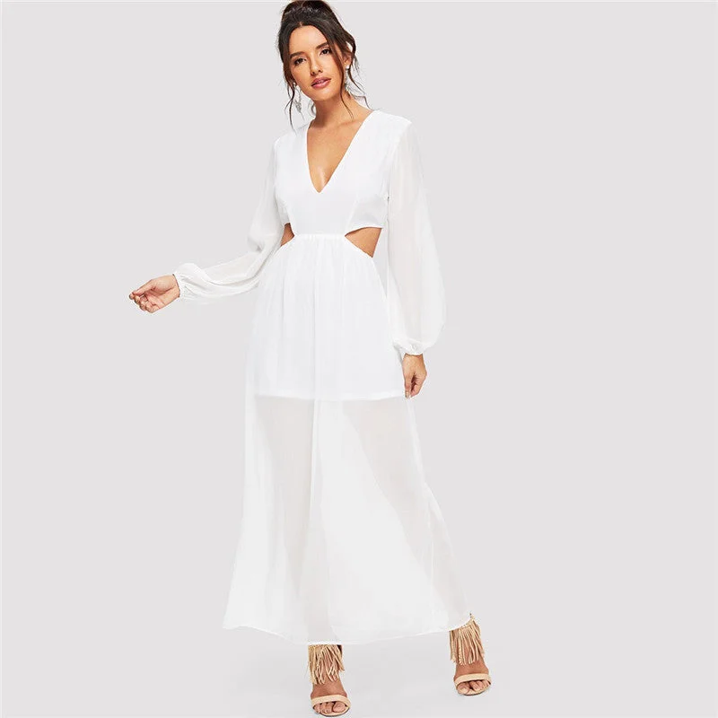 Great Deals Women's Summer V-Neck Polyester Long Dress
