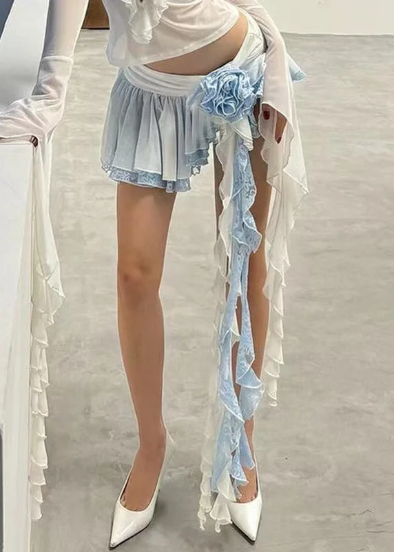 Today’s Deal Sexy Blue Asymmetrical Elastic Waist Lace Skirts Summer EE1060