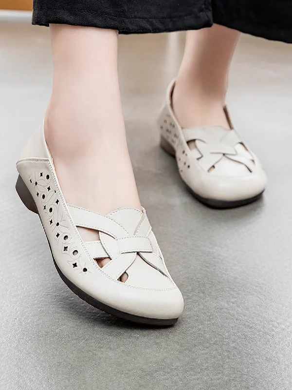 Massive Deals Women Summer Casual Leather Cutout Soft Flat Shoes AS1017