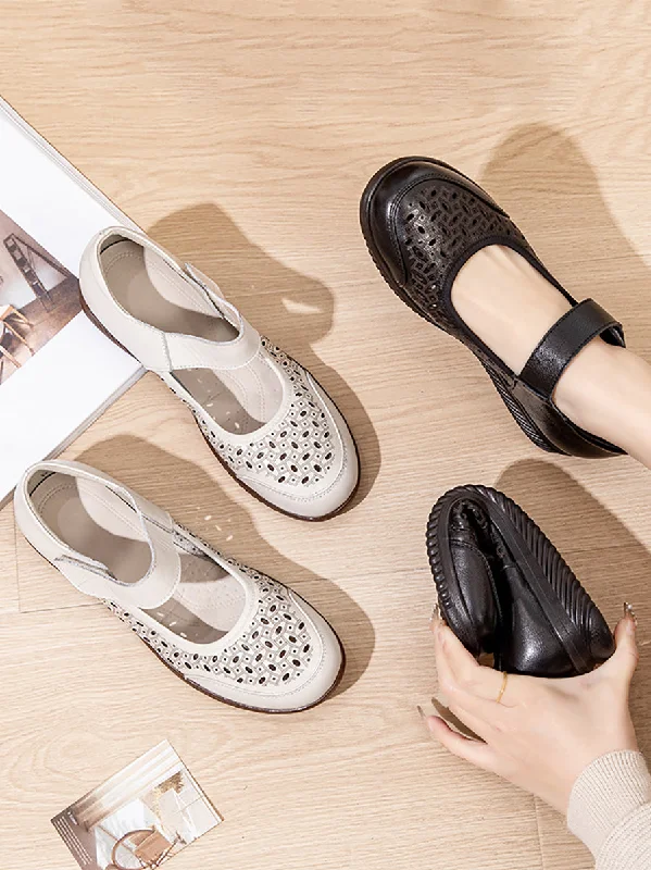 Lowest Price Women Summer Casaul Leather Cutout Low-Heel Shoes TY1040