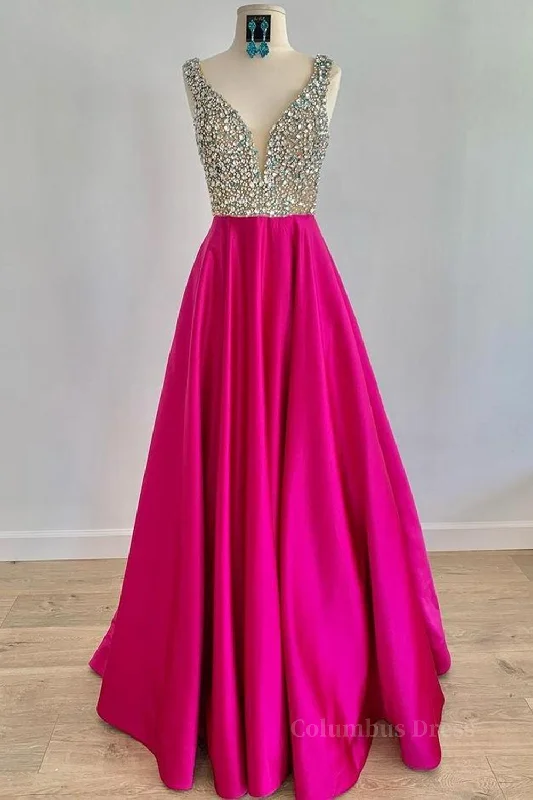 Deal Explosion A Line V Neck Beaded Fuchsia Long Corset Prom Dress, V Neck Fuchsia Corset Formal Dress, Beaded Fuchsia Evening Dress outfit Deal Explosion A Line V Neck Beaded Fuchsia Long Corset Prom Dress, V Neck Fuchsia Corset Formal Dress, Beaded Fuchsia Evening Dress outfit