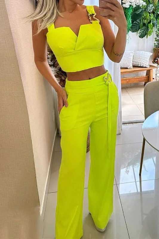 Best Bargains Sexy Simplicity Solid Metal Accessories Decoration Square Collar Sleeveless Two Pieces YE9881