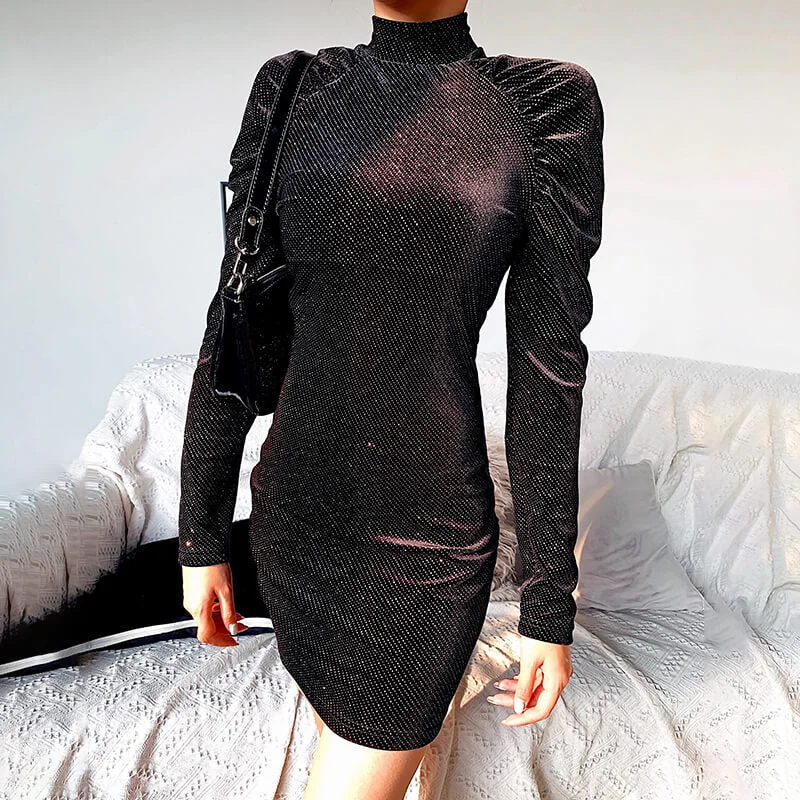 Daily Specials Women's High Neck Shining Slim Dress With Dot Print