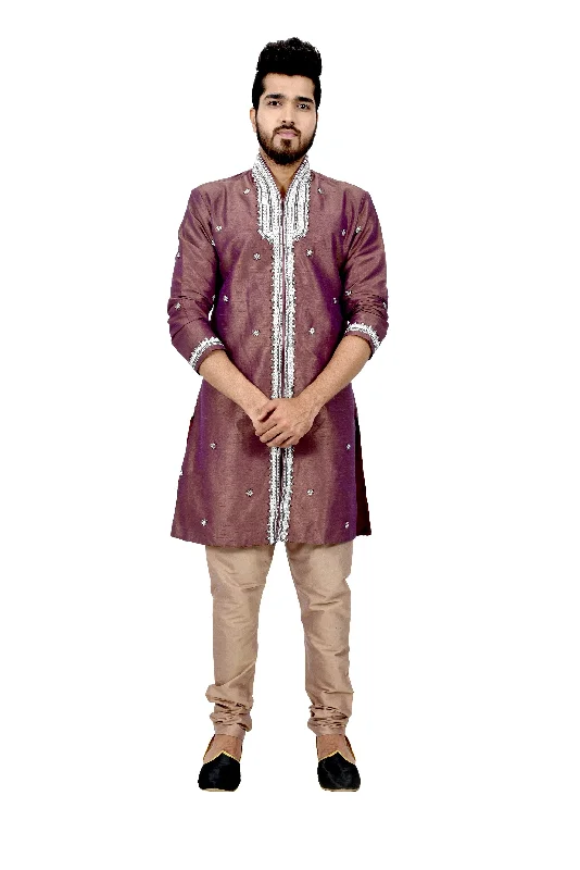 Act Now Rosy Brown Silk Traditional Indian Wedding Indo-Western Sherwani for Men
