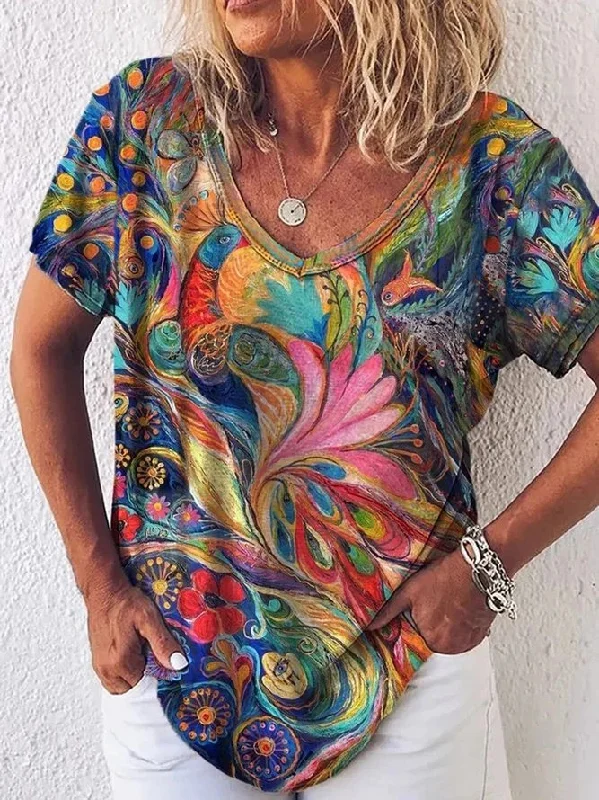 Discount Deals Women's V Neck Shift Casual Short Sleeve T-shirt AT10067