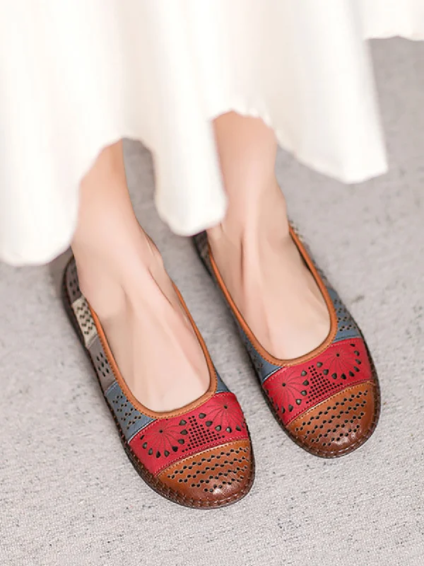 Midnight Madness Women Summer Vintage Leather Spliced Cutout Shoes ZZ1003