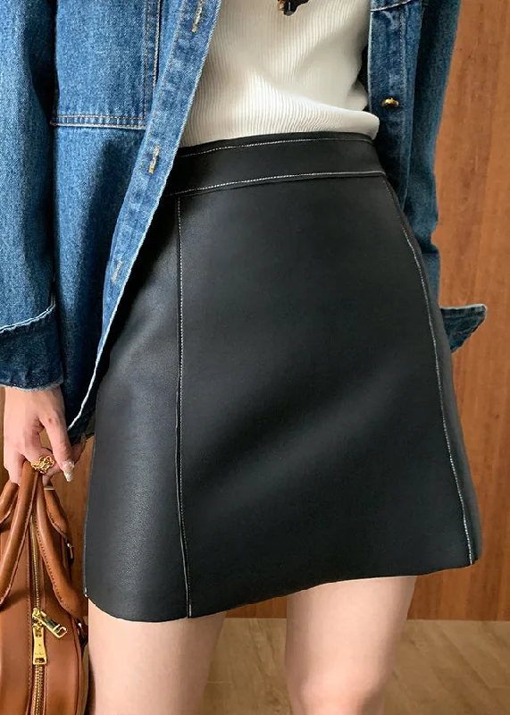 Deal of the Week Original Design Black Patchwork Faux Leather Skirt Fall WD004