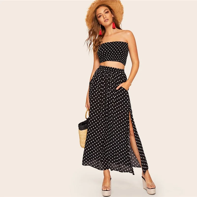 Today's Special Women's Summer Rayon Two-Piece Dress With Polka Dot Print