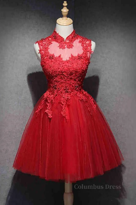 Price Break High Neck Red Lace Short Corset Prom Dress, Red Lace Corset Homecoming Dress, Red Corset Formal Graduation Evening Dress outfit Price Break High Neck Red Lace Short Corset Prom Dress, Red Lace Corset Homecoming Dress, Red Corset Formal Graduation Evening Dress outfit