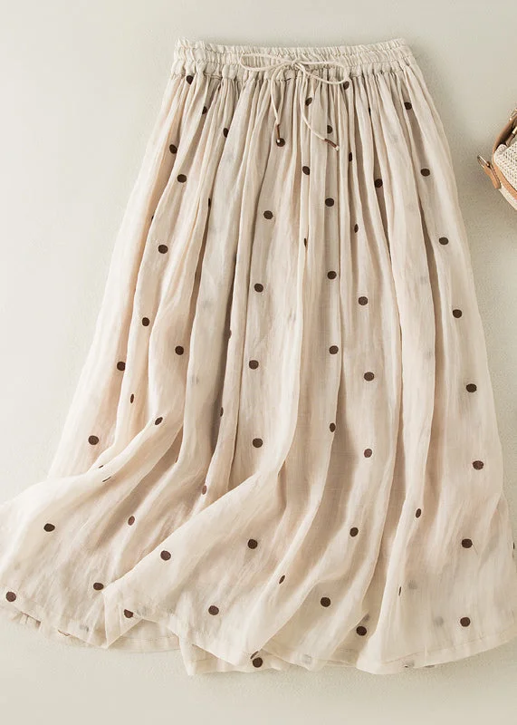 Exclusive Preview Bohemian Apricot Dot Drawstring Elastic Waist Wrinkled Cotton Skirt Summer AM1057