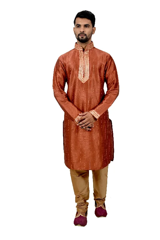 Super Bargain Indian Traditional Silk Sienna Kurta Pajama for Men