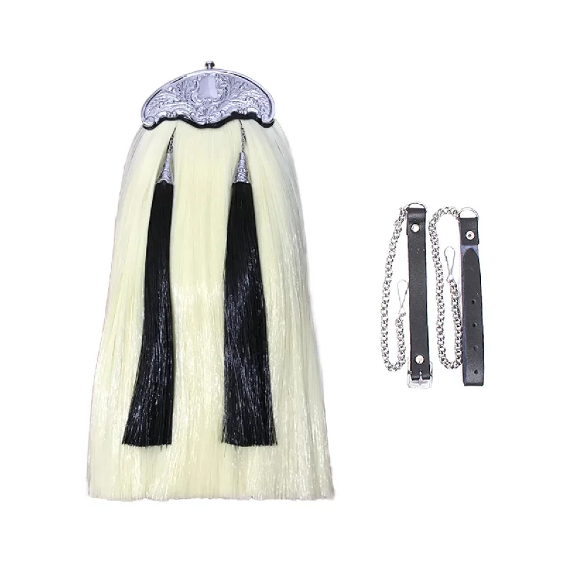 Buy Now Synthetic Long Hairs Sporran White Color Body With Two Black Tassels