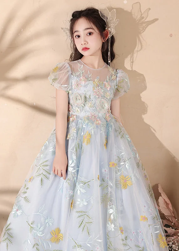 Discount Extravaganza Stylish Blue Embroideried Patchwork Tulle Girls Maxi Dress Summer QV025 Discount Extravaganza Stylish Blue Embroideried Patchwork Tulle Girls Maxi Dress Summer QV025