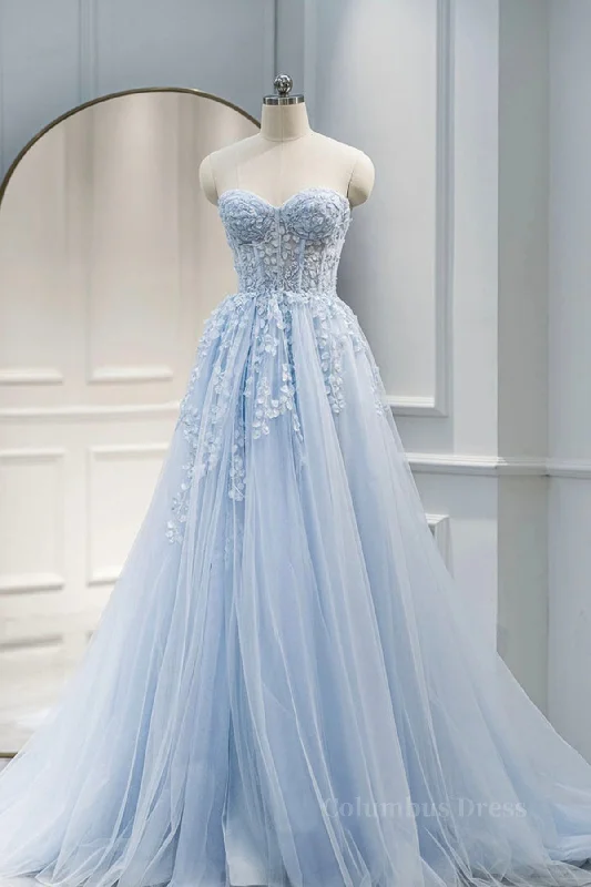 Flash Sale Sweetheart Neck Light Blue Lace Tulle Long Corset Prom Dress, Light Blue Lace Corset Formal Graduation Evening Dress outfit Flash Sale Sweetheart Neck Light Blue Lace Tulle Long Corset Prom Dress, Light Blue Lace Corset Formal Graduation Evening Dress outfit