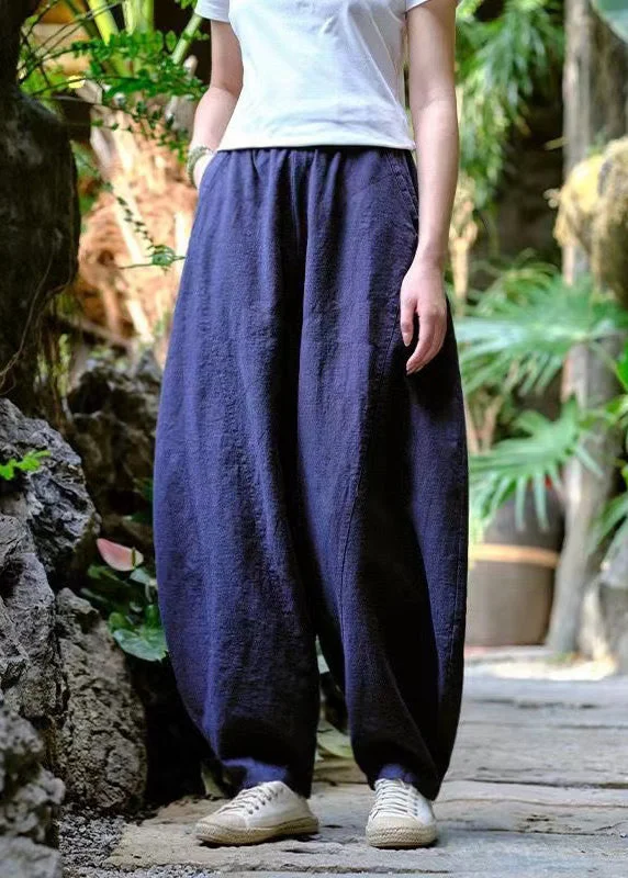 Exclusive Savings Loose Navy Pockets Elastic Waist Linen Pants Trousers Summer QK008 Exclusive Savings Loose Navy Pockets Elastic Waist Linen Pants Trousers Summer QK008