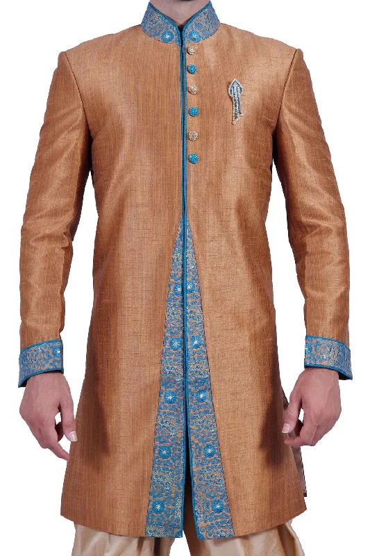 Steals and Deals Sienna Brown Indian Wedding Indo-Western Sherwani for Men