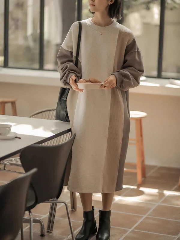 Deep Discounts Women Winter Artsy Colorblock Loose Knit Sweater Dress QM016