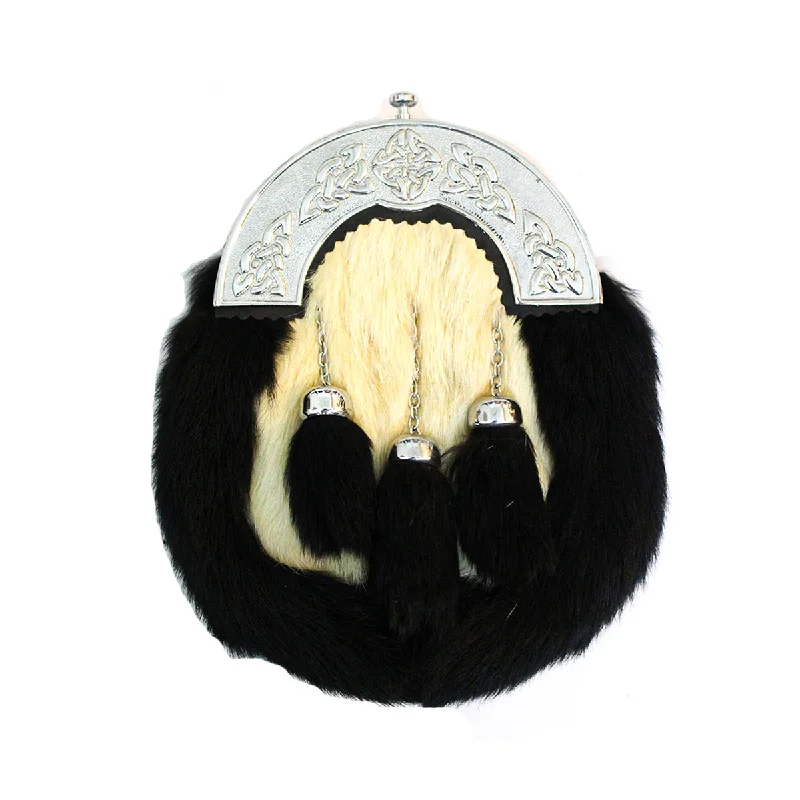 Special Price Rabbit White And Black Fur Sporran Celtic Design Cantel With 3 Tassels Special Price Rabbit White And Black Fur Sporran Celtic Design Cantel With 3 Tassels