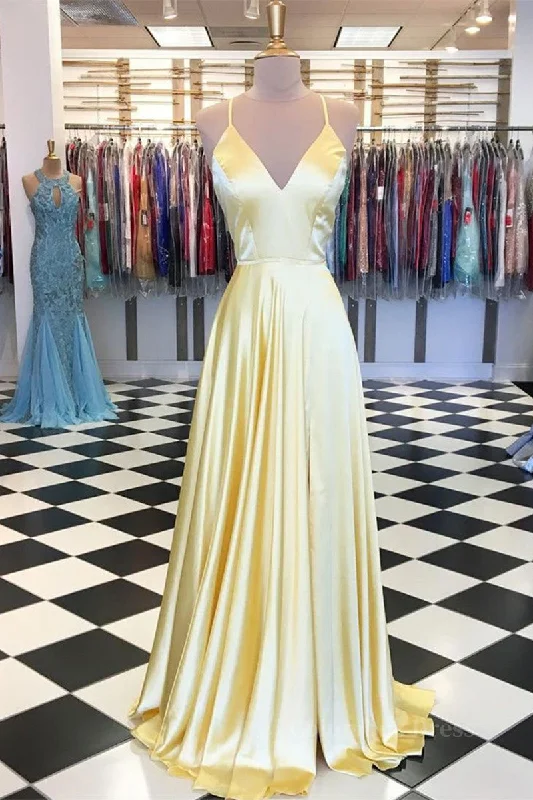 Low Prices A Line V Neck Backless Yellow Satin Long Corset Prom Dresses, Yellow Backless Corset Formal Dresses, Yellow Evening Dresses outfit Low Prices A Line V Neck Backless Yellow Satin Long Corset Prom Dresses, Yellow Backless Corset Formal Dresses, Yellow Evening Dresses outfit