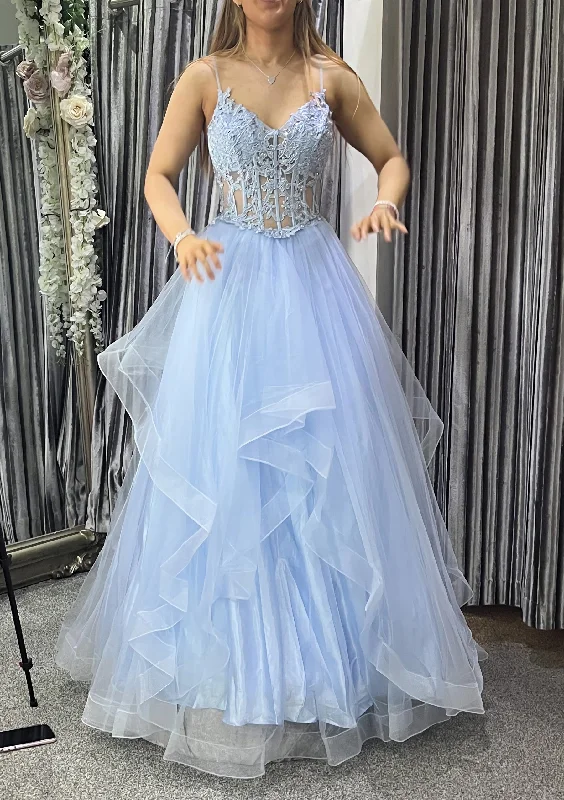 Super Sale A-line V Neck Sleeveless Long/Floor-Length Tulle Charmeuse Corset Prom Dress With Appliqued Lace outfit Super Sale A-line V Neck Sleeveless Long/Floor-Length Tulle Charmeuse Corset Prom Dress With Appliqued Lace outfit