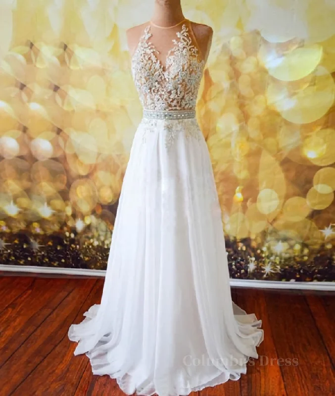 Customer Appreciation Sale White Chiffon Tulle Appliques Lace Sweep Train Sexy Open Back Corset Prom Dresses, Lace Corset Formal Dresses outfit Customer Appreciation Sale White Chiffon Tulle Appliques Lace Sweep Train Sexy Open Back Corset Prom Dresses, Lace Corset Formal Dresses outfit