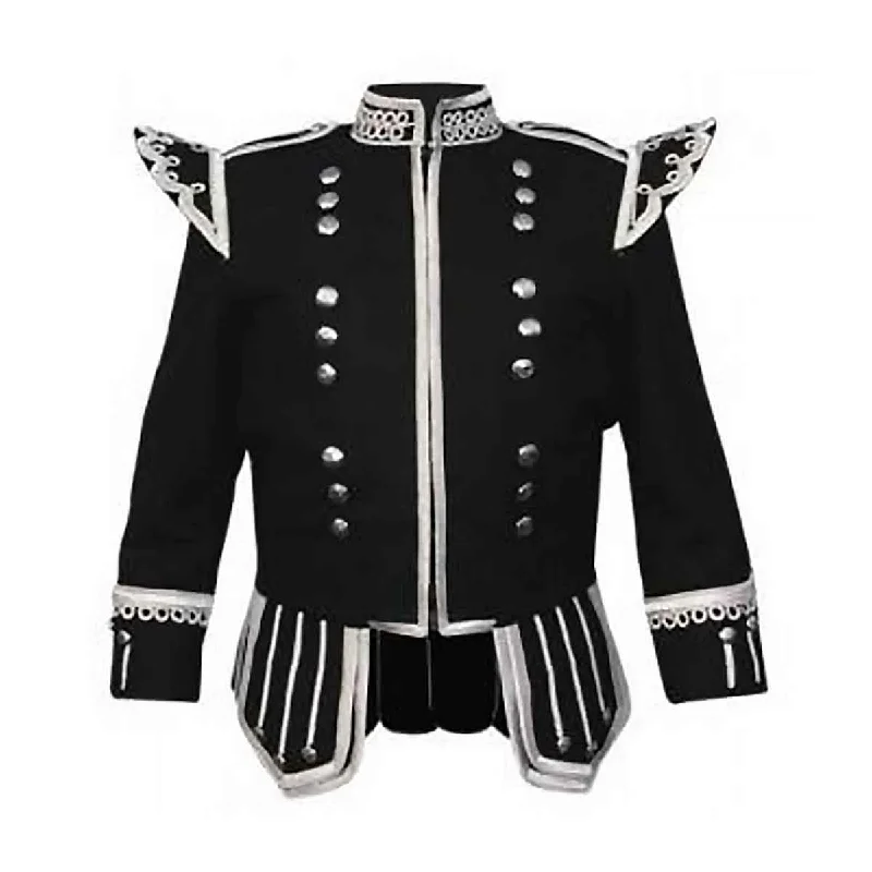 Steals and Deals Black Doublet Barathea Feel Fancy With Silver Braid And White Piping Steals and Deals Black Doublet Barathea Feel Fancy With Silver Braid And White Piping