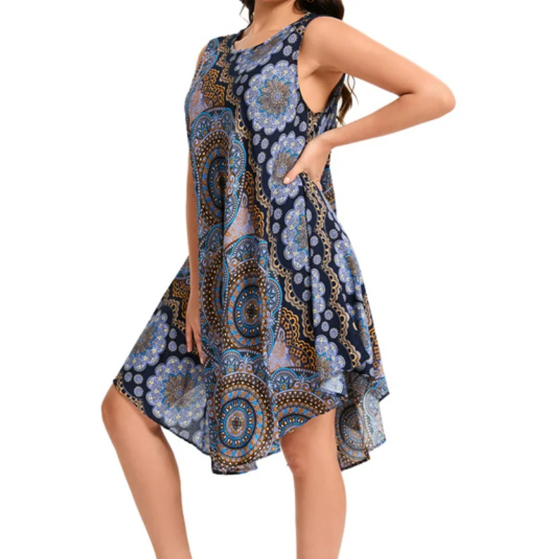 Friends and Family Sale Crew Neck Boho Geometric Dress  QT36