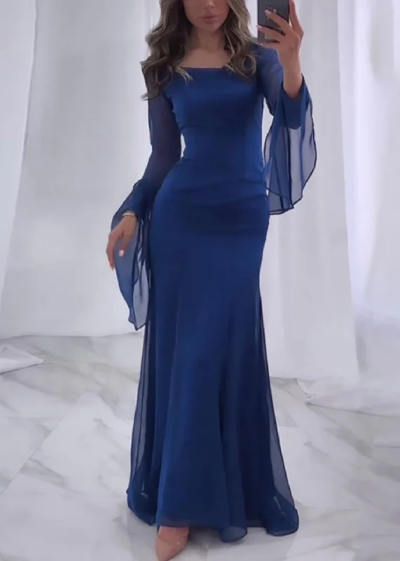 Discount Days Italian Navy Square Collar Chiffon Dress Butterfly Sleeve QL033