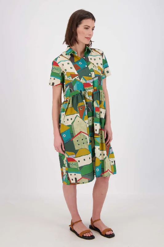 Final Sale Pueblito Villa Dress Long Green in Seersucker