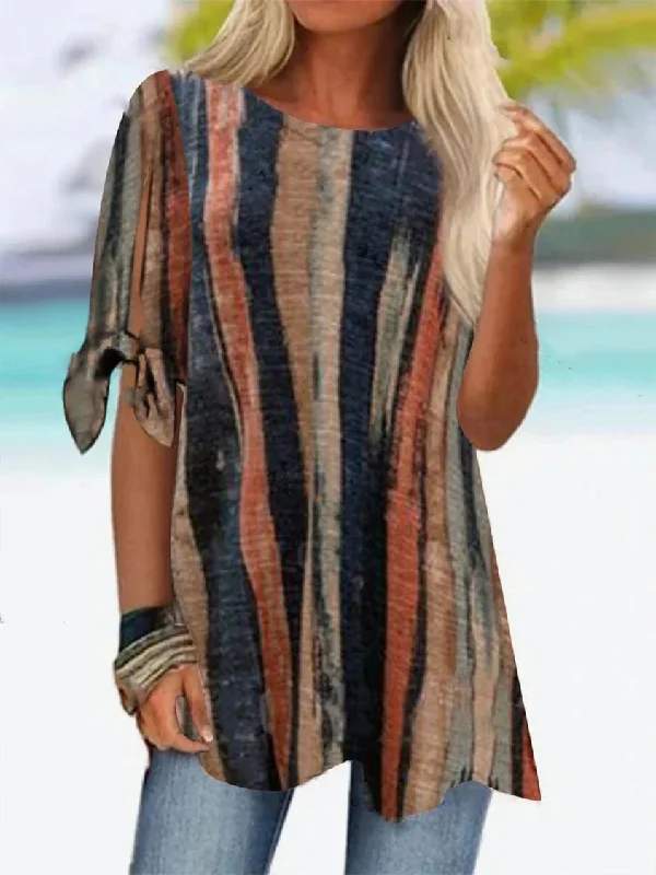 Amazing Deals Women's Crew Neck Casual Color Block Loose T-Shirt ap13