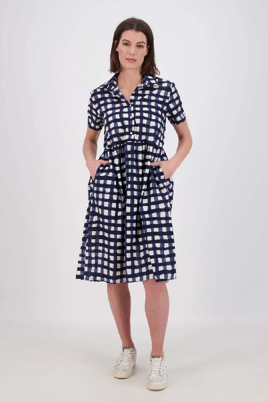 Early Access Rosa Villa Dress Long Navy in Cotton