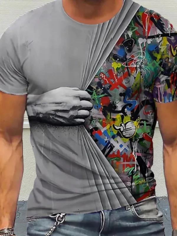 Online Specials Men Round Neck Graffiti Print T-shirt AR7083