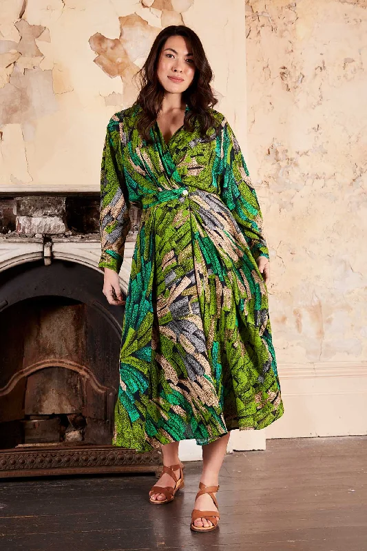 Lowest Prices Vivant Parisian Midi Wrap Dress Green in Viscose